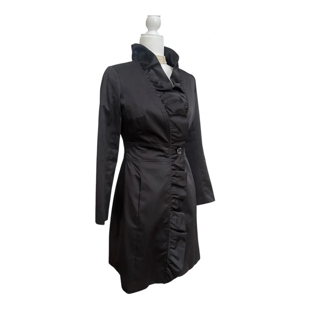 White House Black Market Black Trench Coat Size 00 - Picture 3 of 15